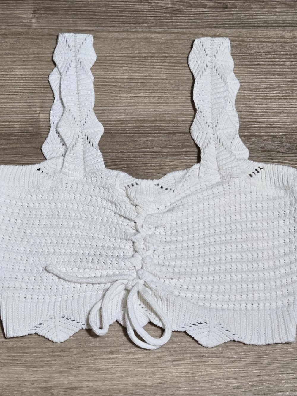 RSQ White Crochet Lace-Up Crop Tank